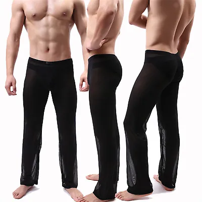 US Mens Mesh Yoga Pants See Through Pajama Nightwear Sleep Bottoms Long Trousers • $12.77