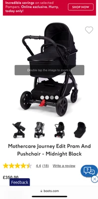 £200 • Buy Mothercare Journey Edit Pram And Pushchair - Midnight Black