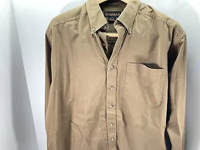 Ariat Shirt Men Size XL Brown Button Long Sleeve Cotton Western Cowboy Rodeo • $20.96
