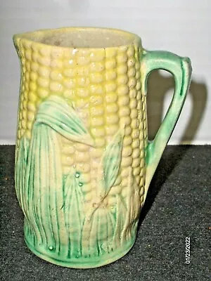  Antique Majolica Corn Pattern Small Pitcher Creamer 4 1/2  Tall. C.1880's • $46.75