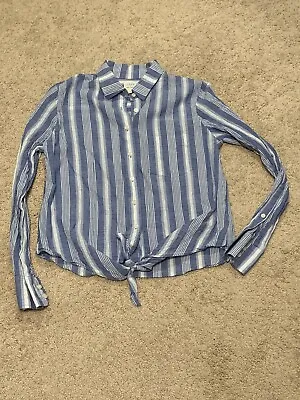 J. Crew Womens Button Down Shirt Size XXS Blue Stripe Lightweight Classic Top • $12.99