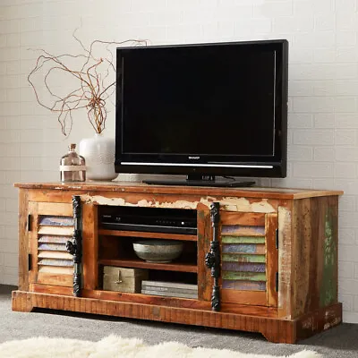 Solid Reclaimed Boat Wood Marine TV Cabinet Living Room Furniture With 2 Doors • £309.99