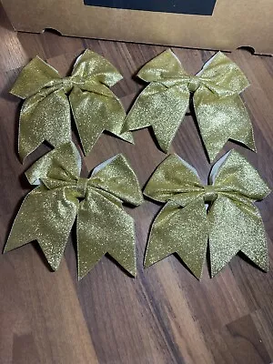 Gold Glitter Large Cheerleading Dance Christmas Hair Bow- 7x6 Inches 4 Bows! • £24.08