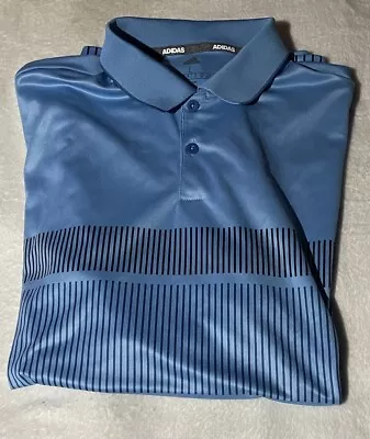 Adidas Polo Mens Large Blue Black Striped Golf  Stretch • $14.99