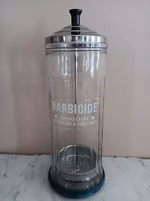 Vtg Barbicide Glass Disinfectant Barber Shop Comb Jar. King Research  • $28.50