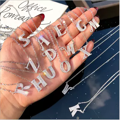 £4.99 • Buy Women A-Z Letter Alphabet Choker Pendant Initial Chain Necklace Crystal Stone