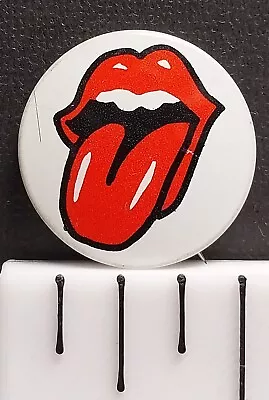 Rolling Stones Tongue (1980s) 1  White Vintage Rock Music Band Pin-Back Button • $4.99