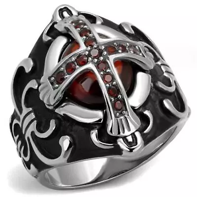 Nice High Polished (no Plating) Stainless Steel Men Ring AAA Grade CZ Garnet  • $70.43