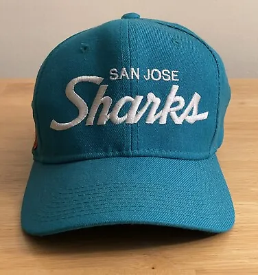 Vintage 90s San Jose Sharks Sports Specialties Script SnapBack Hat Cap NHL • $85.99