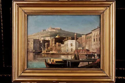 S-72 Old Antique Original Oil Painting Romantic View 19. Century • $10716.15