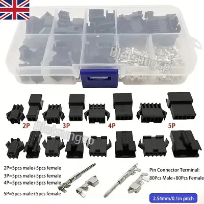 200pcs 2.54mm Pitch JST SM Terminal Connector 2/3/4/5pin Male/Female Shell Crimp • £5.49
