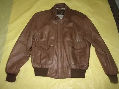 Vintage REED Soft Leather A2 Bomber Jacket Brown Men's Medium Map Print Lining • $55