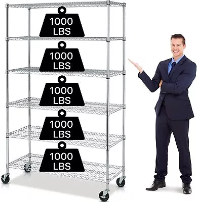 6 Tier Wire Shelving NSF Adjustable 6000 LBS Capacity Metal Shelf Storage Rack • $138.69