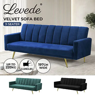 Levede Sofa Bed Convertible Velvet Lounge Recliner Couch Sleeper 3 Seater • $379.99