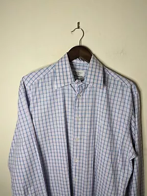 Vintage YSL Checkered Shirt Medium Pink Casual Office Spring • £24.95