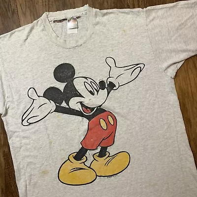 Vintage Disney T Shirt Size XL Mickey Mouse Unlimited Tag Distressed Gray 90s • $18.97