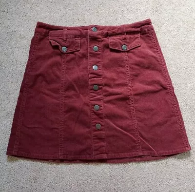Mossimo Supply Co Faux Corduroy Mini Skirt Bottons Front Red Marron Women's Sz 8 • $9.99