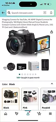 4K Digital Cameras For Photography 48MP Vlogging Camera 16X Digital Zoom • $45