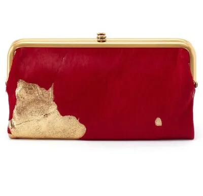 NWT$248 Hobo Lauren Genuine Italian Cowhide Hair Leather Gold Leaf Wallet Clutch • $119