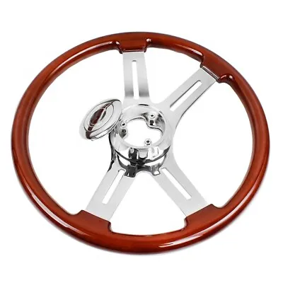 18  4 Spoke Wood Steering Wheel Chrome For Freightliner Kenworth Peterbilt Volvo • $124.88