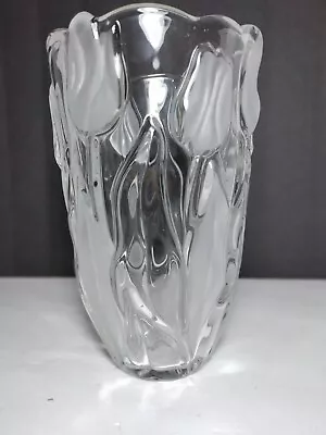 New Mikasa Tulip Design Vase 8  Tall Clear Partially Frosted Made In Germany MCM • $19.99