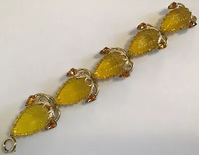 Vintage Schiaparelli Yellow Molded Leaf & Rhinestone Bracelet • $295