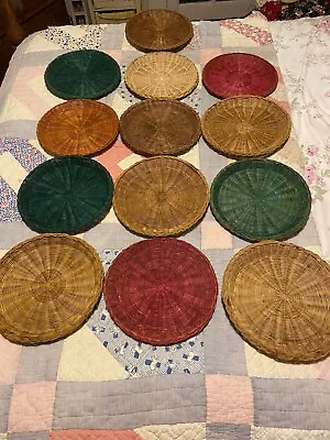 Woven Rattan Wicker Charger Plates Set Of 13  Made Hong Kong LOT Vintage • $39