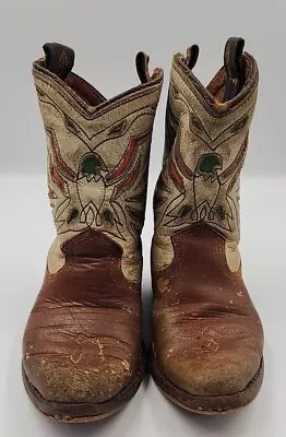 Vintage Acme Thunderbird Childrens Cowboy Boots 5D Brown And Tan With Inlay  • $40.50