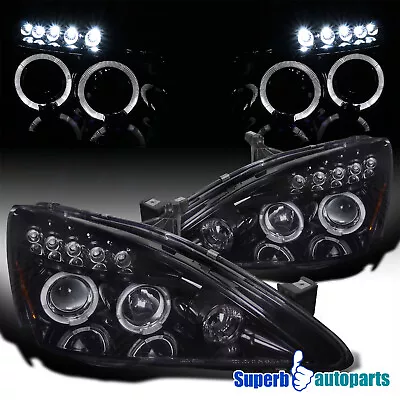 Fits 2003-2007 Accord Halo Projector Headlight LED Head Lamp Glossy Black Smoke • $145.98