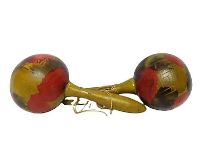 Set/2 - MCM Vintage Souvenir Wood Percussion Maracas Hand Carved & Painted • $8.95