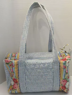 Vera Bradley Retired Pattern Gingham Flower Quilted Fabric Tote Zip Handbag 1997 • $34