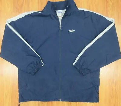 Vtg Reebok Windbreaker Jacket Polyester/ Cotton Lined Navy/gray/white Large L • $24