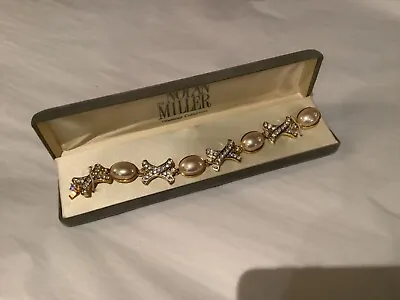 Original Box Authentic Nolan Miller X&o Gold Tone Crystal & Pearl Bracelet Nr • $32.95