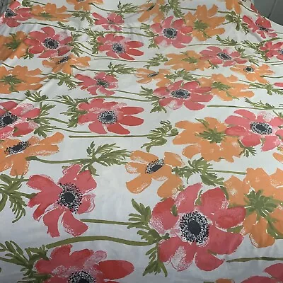 Vintage Vera Red Orange Mod Flowers Poppy Burlington Queen Flat Sheet Fabric • $22