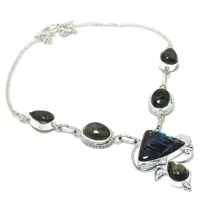 Labradorite  Gemstone Handmade 925 Sterling Silver Jewelry Necklaces Size 18  • £9.37