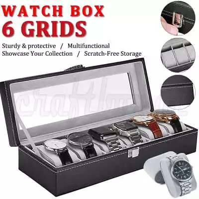 6 Grids Watch Box PU Leather Gift Storage Case Jewelry Display Organizer Holder • $15.25