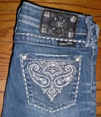 MISS ME Girl's Capri Jeans EMBELLISHED RHINESTONES THICK EMBROIDERY Sz 14 EUC • $7.99