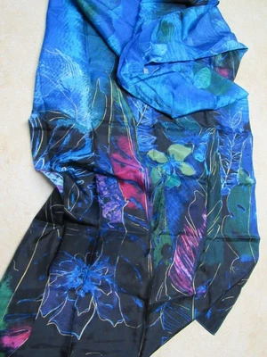 $9.99 • Buy CHICO'S Silk Blue Black Multi Long Scarf / Wrap 80  X 25 