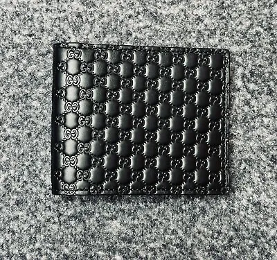 New Gucci Authentic Black Bifold Micro Guccissima Mens Wallet • $269.99