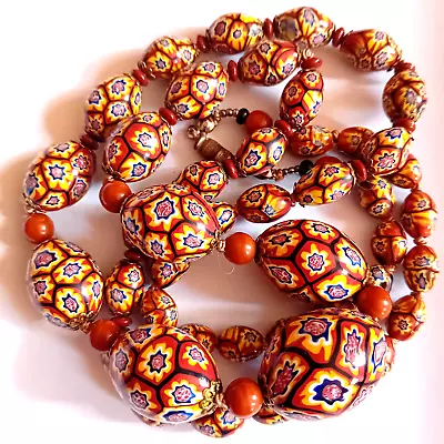 Moretti Venetian Trade Big Bead Necklace Rare 77cm Long Antique Millefiori Cane • £245