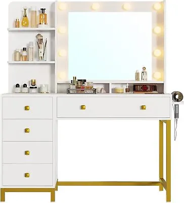 Vanity Desk With Mirror And Lights Makeup Table With Charging Station5 Drawers • $174.70