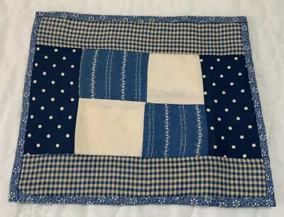 Vintage Antique Patchwork Small Quilt Table Topper Four Patch Blue • $6.45