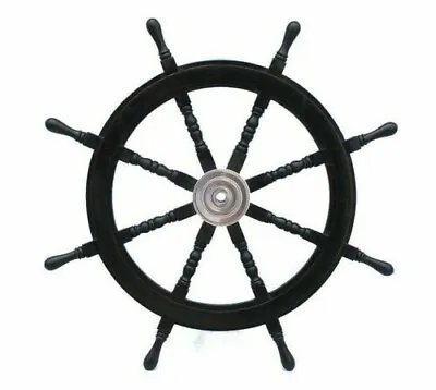 £89.64 • Buy 36  Brass Ship Steering Wheel Black Wooden Antique Teak Nautical Pirate Ship's