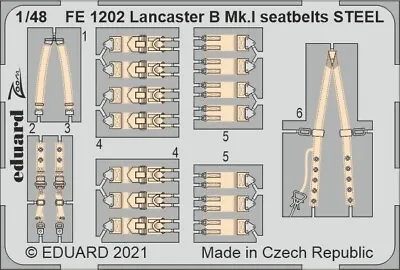 Eduard 1/48 FE1202 Colour Steel Etch Seatbelts - HKM Avro Lancaster Kit • £7.50