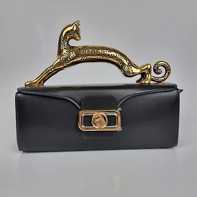 Lanvin Cat Black Leather Top Handle Pencil Box Bag New • £2288.17