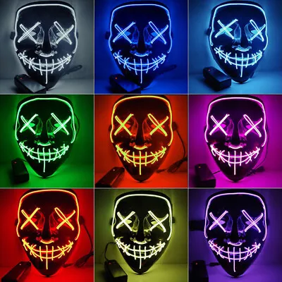 Halloween LED Scary Mask Glow In Dark EL Wire Light Up Costume Party Props Rave • $6.63