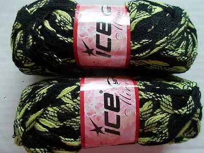 Ice Yarns Mirabella Mesh Ruffle Ribbon Yarn Lt.green/black Lot Of 2(33 Yds Ea) • $17.99