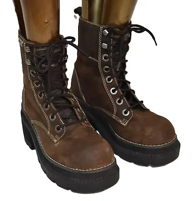 Candies Boots Platform Combat Size 7.5  Leather Vintage • $129.99