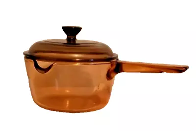 CORNING WARE VISIONS AMBER COVERED LIPPED SAUCE PAN 1-Qt #V-1-N • $14.99