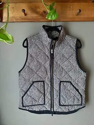 J. Crew Gray & White Herringbone Quilted Puffer Down Vest Women's Size L • $29.99